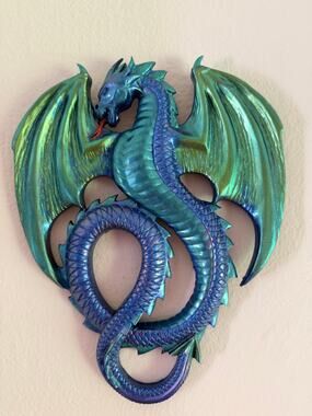 Iridescent Resin Dragon Wall Plaque 7x9 Color Shifting Chameleon Fantasy Art